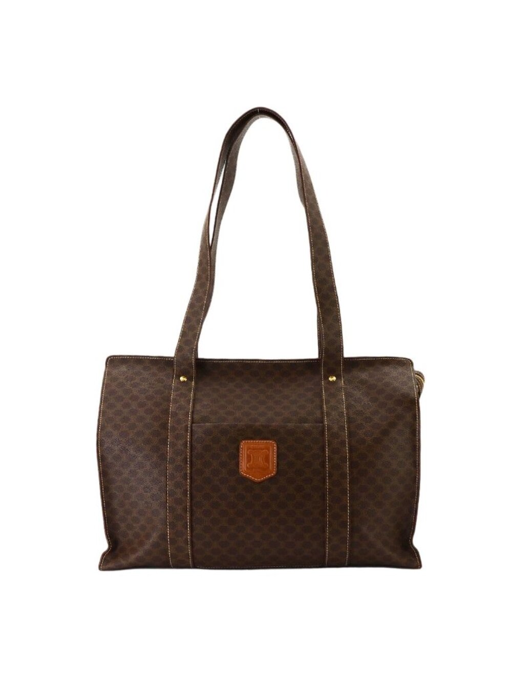 Celine Macadam Tote Bag Leather Brown Gold Vintage